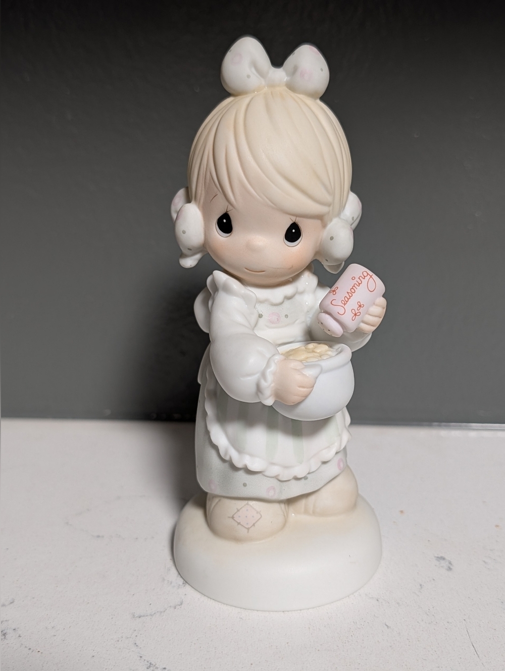 1988 Precious Moments Porcelain "Tis The Season" Girl Figurine & Seasoning